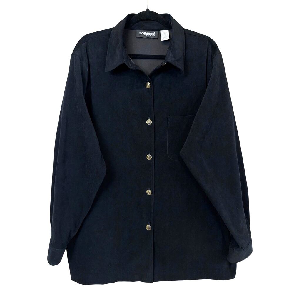 Sag Harbor Black Button-Up Structured Jacket Size 20W Plus